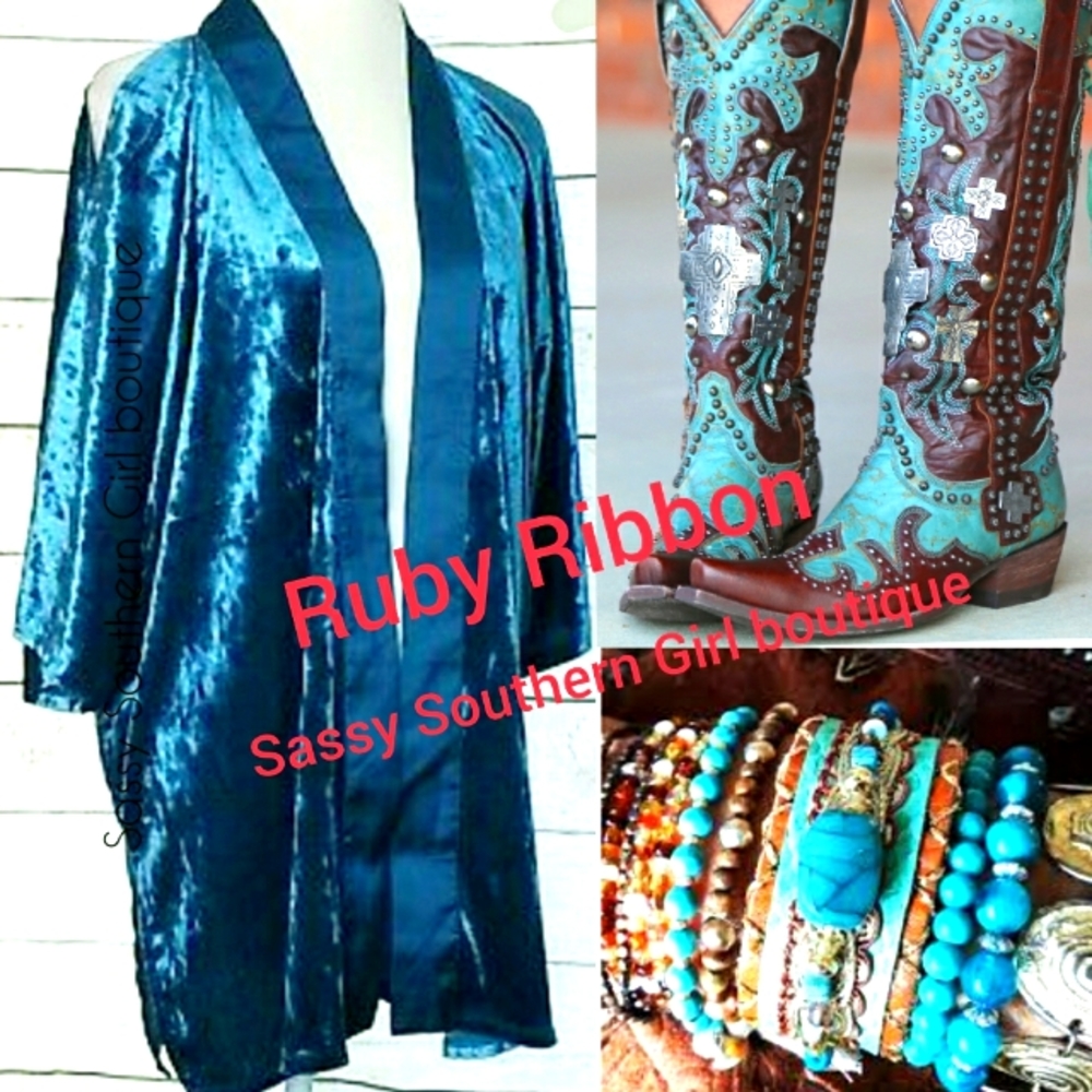 🆕⭐ Ruby Ribbon teal velvet shrug kimono